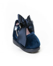 Made in Spain EU23-27 baby girl velvet Shoes with Satin Ribbon Non Slip Rubber Marino  